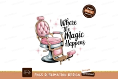 Vintage barber chair with pink upholstery image Product Image 1