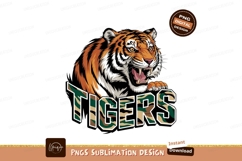 Cartoon Tiger Roaring Above Camouflage Text PNG Product Image 1