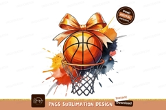 Watercolor Basketball Gift With Ribbon And Hoop PNG Product Image 1