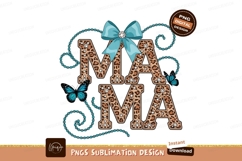Leopard Mama Design With Turquoise Butterflies PNG Product Image 1