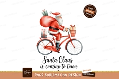 Santa riding bicycle with gifts Claus Christmas Product Image 1