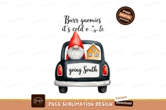 Gnome driving car with house going south travel winter Product Image 1