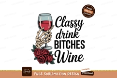 Skeleton hand holding red wine glass with roses image Product Image 1