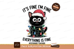 Black cat wearing Santa hat tangled in Christmas lights Product Image 1