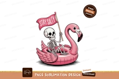 Skeleton riding pink flamingo float holding flag image Product Image 1