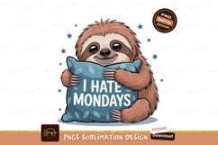 Sloth Hugging Pillow With Monday Message hate text Product Image 1