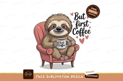 Adorable sloth holding coffee mug in chair hearts Product Image 1
