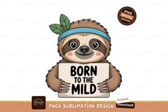 Cute sloth with headband and leaves holding sign animal Product Image 1