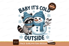 Raccoon hugs snowman winter scene cold Product Image 1