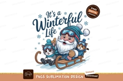 Santa cats winter sledding fun snow Product Image 1