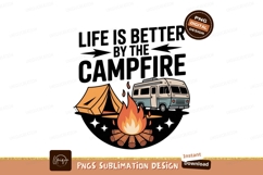 Camping life by the campfire with R V and tent outdoors Product Image 1