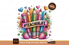 Teacher Life Illustration Pencils Strawberries Hearts PNG Product Image 1