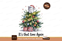 Festive cat on decorated Christmas tree with gifts Product Image 1
