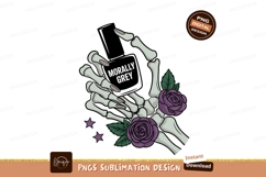 Skeleton hand holding nail polish bottle with roses Product Image 1