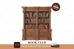 Ornate wooden bookshelf filled with antique books library Product Image 1