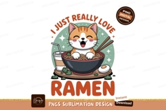 Cute cat eating ramen noodles bowl chopsticks Product Image 1