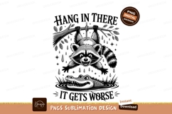 Raccoon hanging over alligator tree branch Product Image 1
