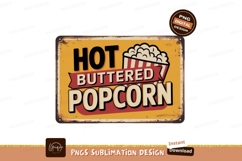 Vintage popcorn sign with red ribbon and popcorn buttered Product Image 1