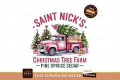 Pink truck carrying Christmas trees and gifts vintage Product Image 1