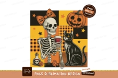 Skeleton Cat Pumpkin Halloween Celebration wine Product Image 1