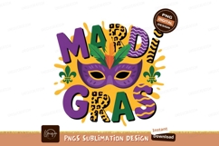 Mardi Gras mask feathers and lettering purple green Product Image 1