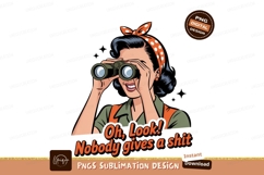Woman looking through binoculars with text vintage Product Image 1