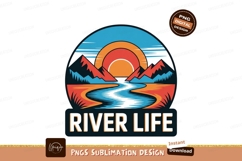 River Life Scene Mountains Landscape Illustration PNG Product Image 1