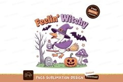 Witchy duck flying broomstick Halloween pumpkin Product Image 1