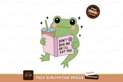 Cute frog reading book with drink green pink Product Image 1