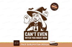 Witch holding coffee mug with ghosts and bat halloween Product Image 1