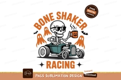 Skeleton driving hot rod with pumpkin mug racing Product Image 1