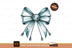 Watercolor Blue Bow With Pearl Decoration Sublimation PNG Product Image 1
