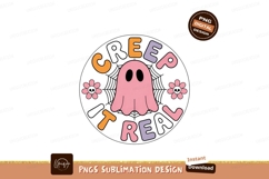 Pink ghost with colorful letters and flowers orange Product Image 1