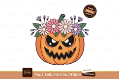Grinning pumpkin with floral crown halloween jack Product Image 1
