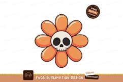 Orange flower skull illustration black white Product Image 1