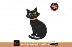 Black cat with green eyes and orange collar feline Product Image 1