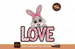 Cute bunny with pink bow and love text rabbit Product Image 1