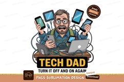 Overwhelmed dad surrounded by technology stressed gadgets Product Image 1