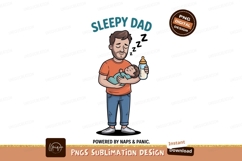 Tired father holding baby with bottle sleepy Product Image 1