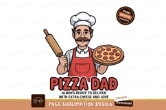 Cheerful chef holding pizza and rolling pin cooking Product Image 1
