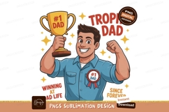 Happy dad holding trophy celebrating fatherhood celebration Product Image 1