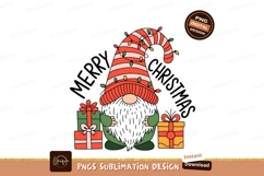 Festive gnome with striped hat and Christmas lights Product Image 1
