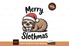 Sloth wearing Santa hat holding coffee cup christmas Product Image 1