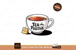 White teacup with amber liquid and smiling tea bag Product Image 1