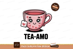 Pink cup with heart decoration and tea bag cute Product Image 1