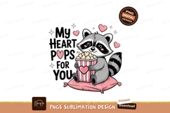 Cute raccoon holding popcorn and hearts animal Product Image 1