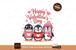 Three penguins celebrating valentine day hearts pink Product Image 1