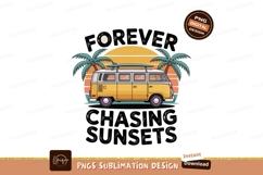 Yellow Camper Van Palm Trees Sunset surfboard Product Image 1