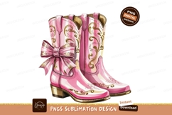 Pink Cowboy Boots With Bow Sublimation Png Product Image 1