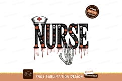 Halloween nurse text with skeleton hand skull pumpkin Product Image 1
